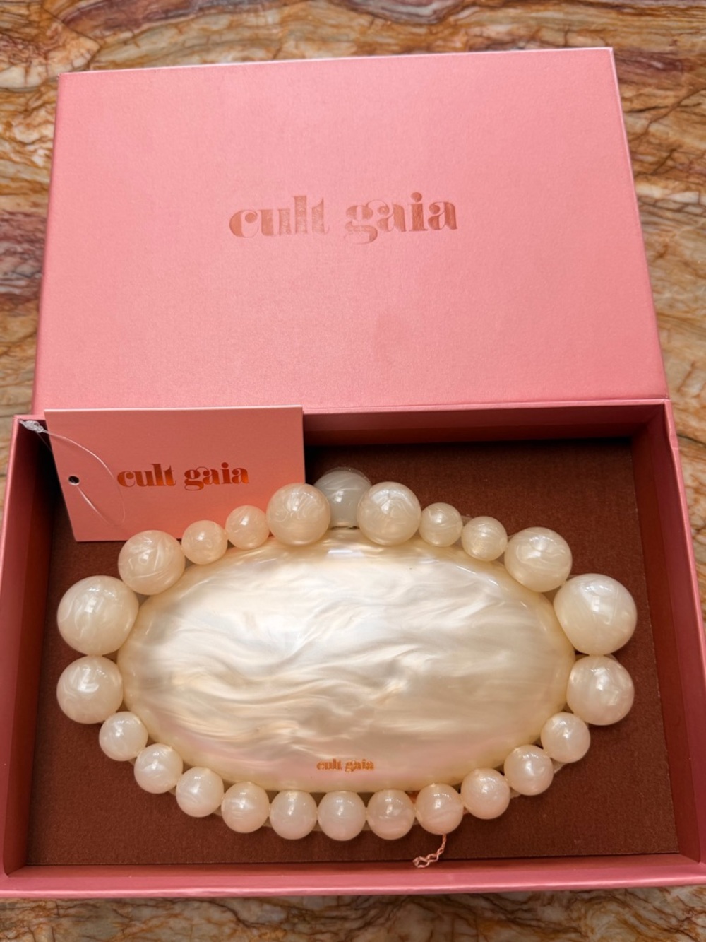 Cult Gaia Jaya Ivory Acrylic Clutch Pearl Handle Rare Worn Once - Picture 3 of 5